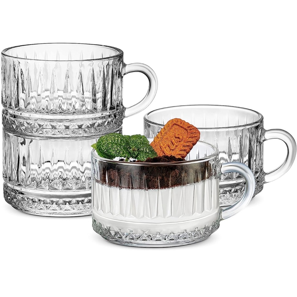 COPY - LUXU Vintage Glass Coffee Tea Mugs(Set of 4),14 oz Stackable Coffee Cups